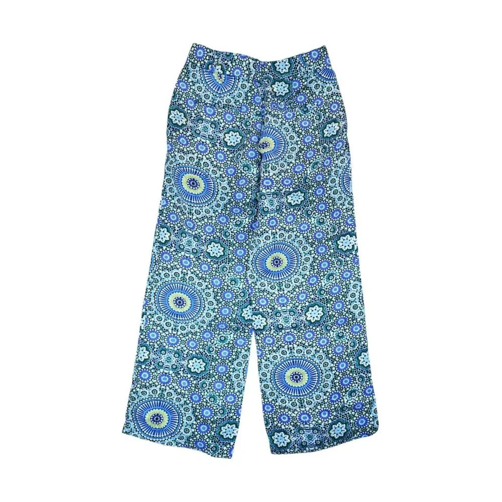 BANANA REPUBLIC Women's Blue Floral Geometric Wide Leg Tie Waist Pants Sz 0‎